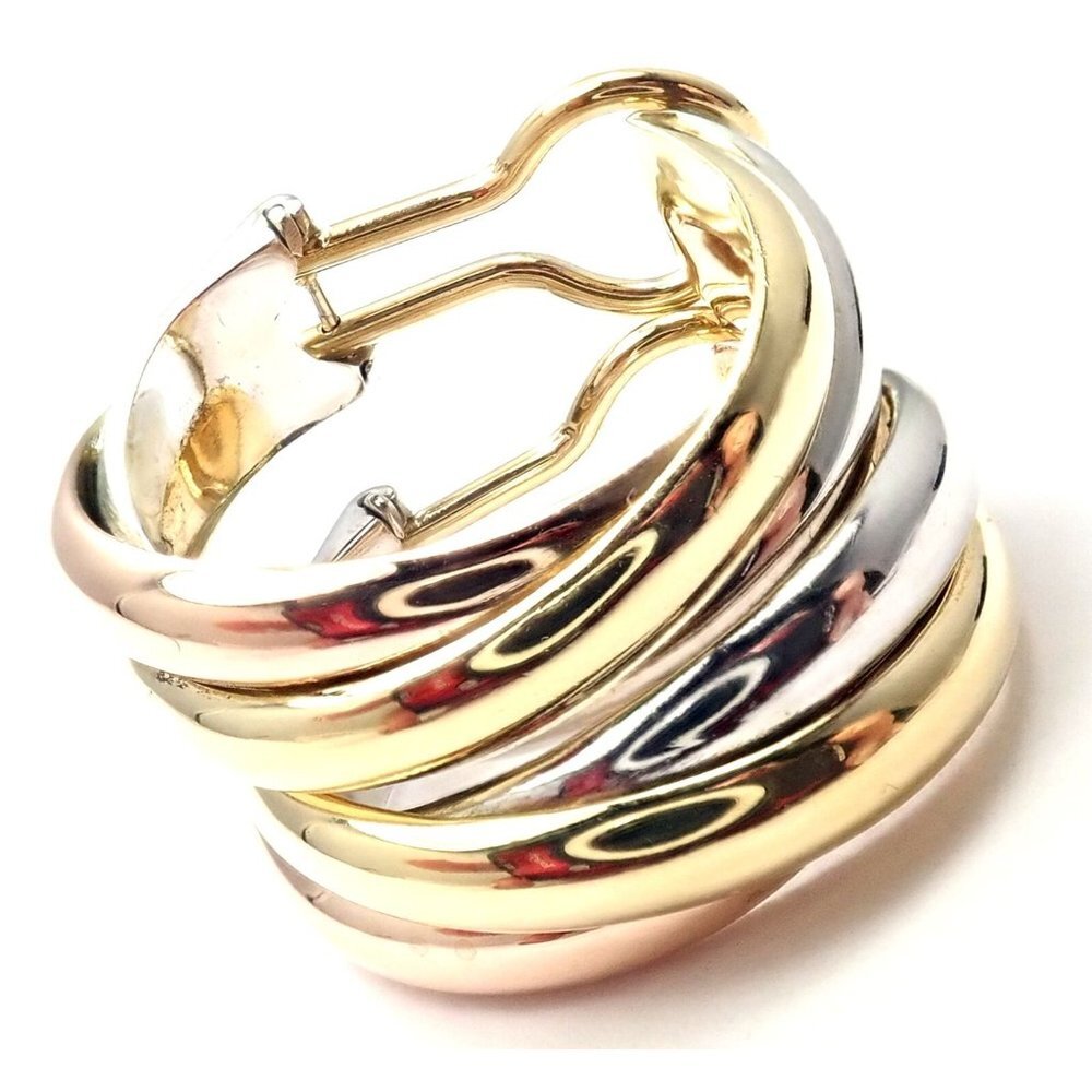 Authentic! Cartier 18k Tri-Color Gold Medium Size Trinity Hoop Earrings​ - Picture 7 of 10